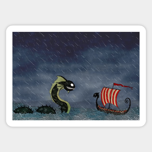 Vikings & Sea Serpent Sticker by djrbennett